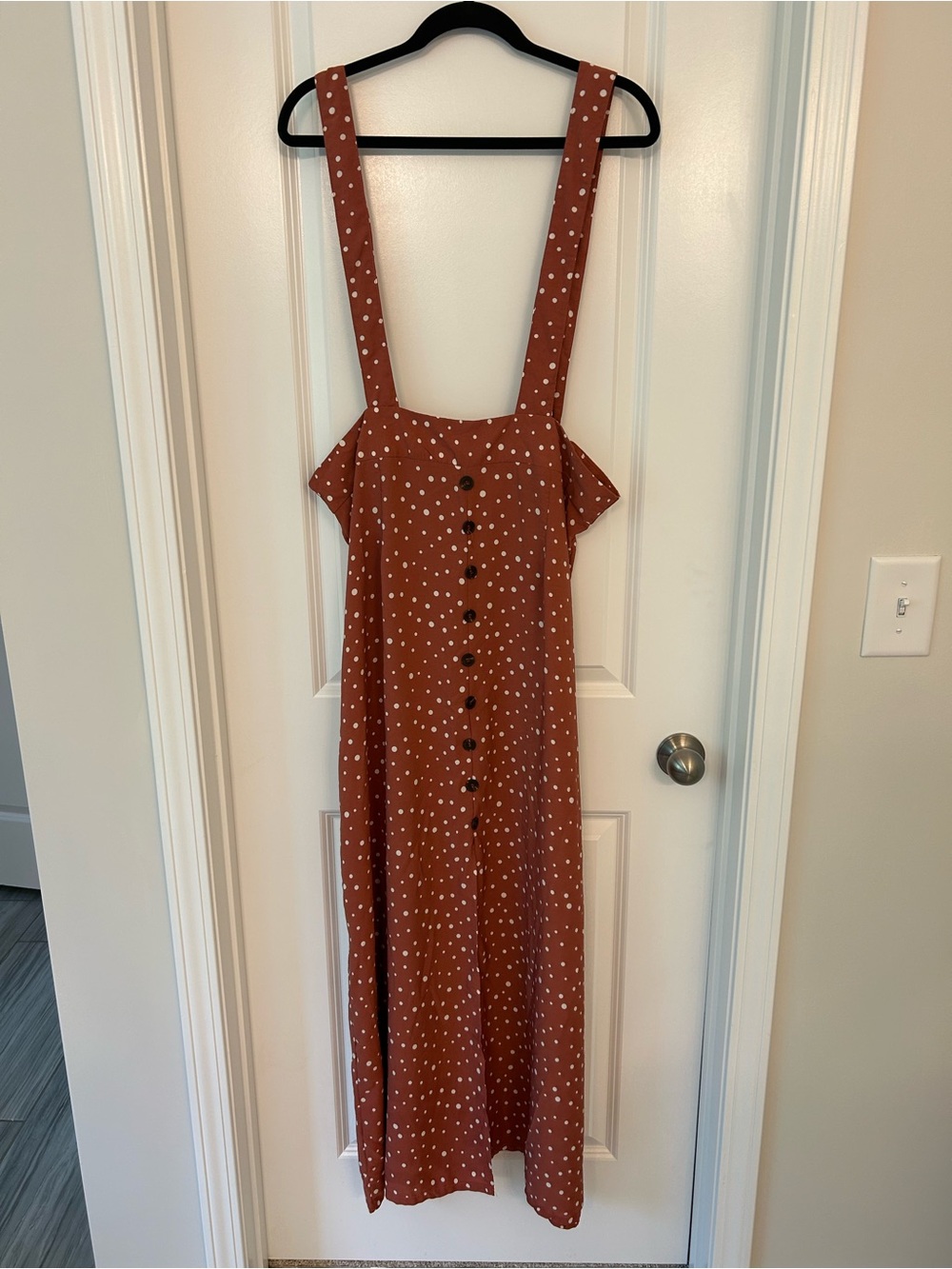 Boohoo Rust Polka Dot Midi Dress Button Front US 16